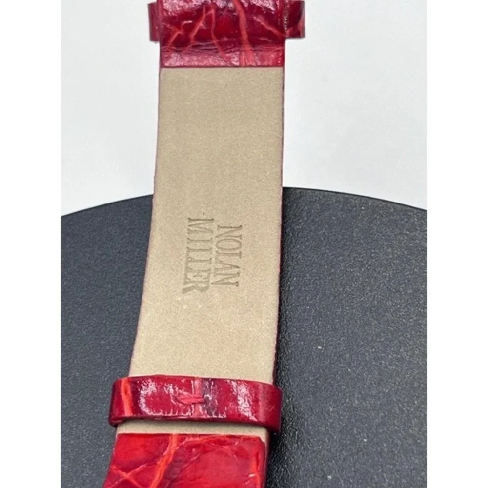 Nolan Miller Vintage quartz watch red leather band‎ rhinestone bezel